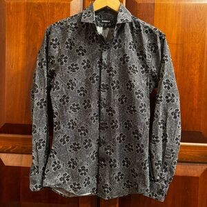 Express Men's Extra Slim Fit Floral Long Sleeve Shirt Black & White Size XS